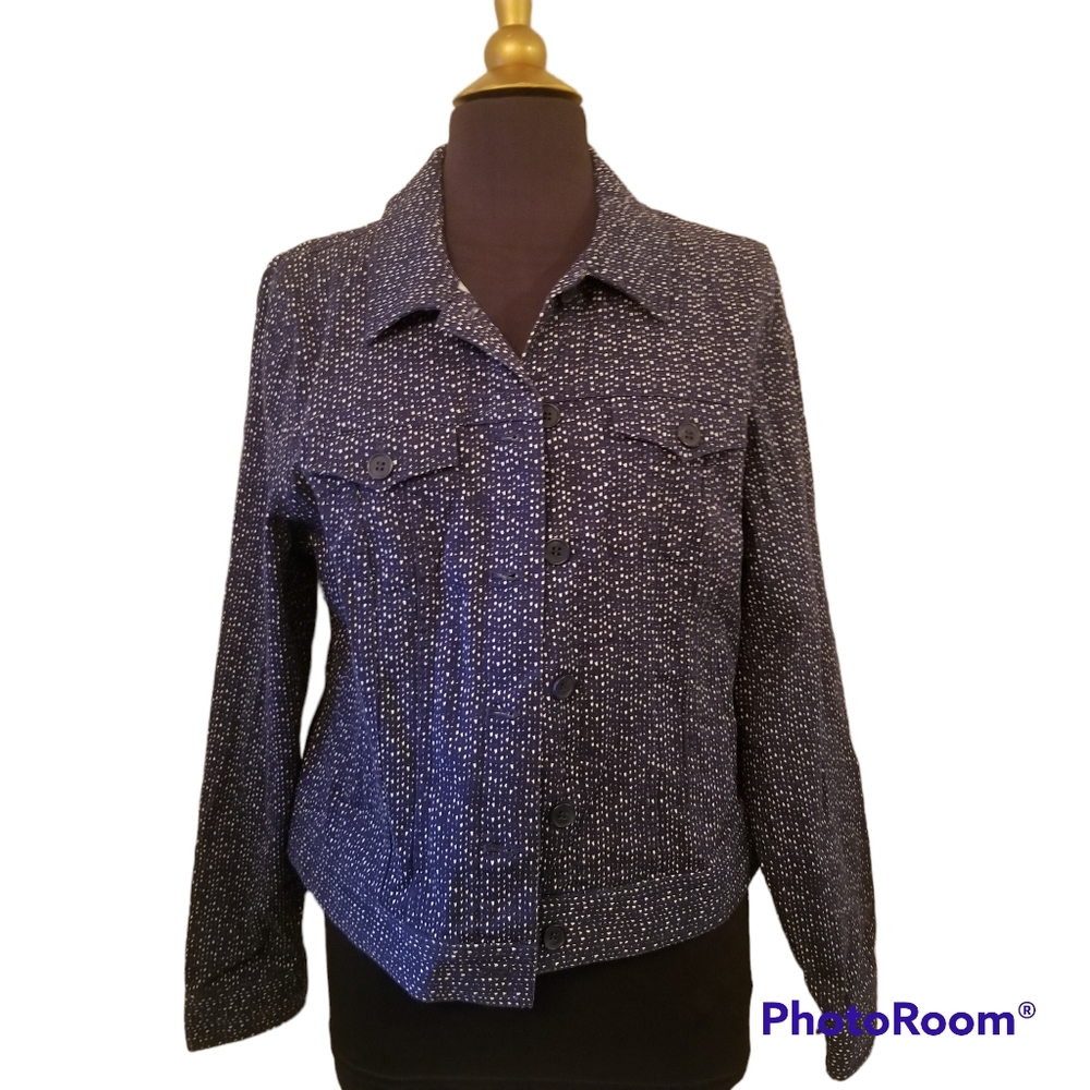 Chaus Blazer Blue White Polka Dot Size large